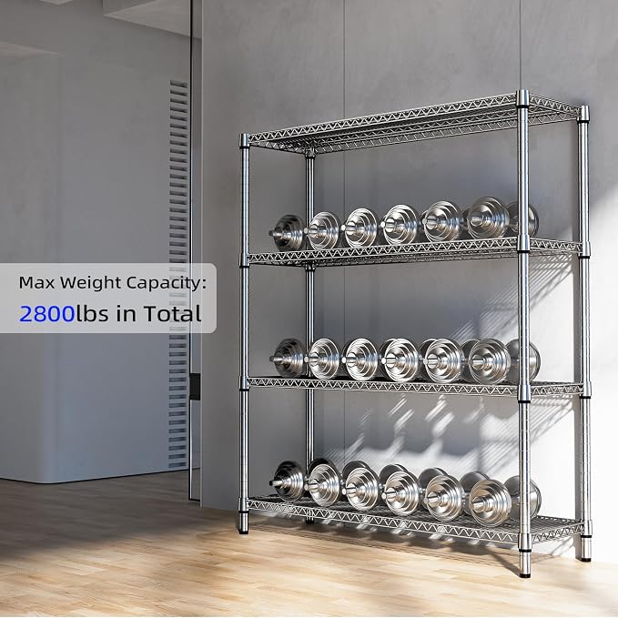 M MZG 2800 LBS 59" W 4 Tier Storage Shelves Rack Metal Wire Shelving Unit - Image 7