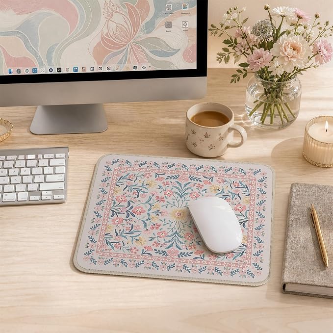 iCasso Aesthetic Small Floral Mouse Pad, Anti-Slip and Comfortable Cloth Mouse - Image 8