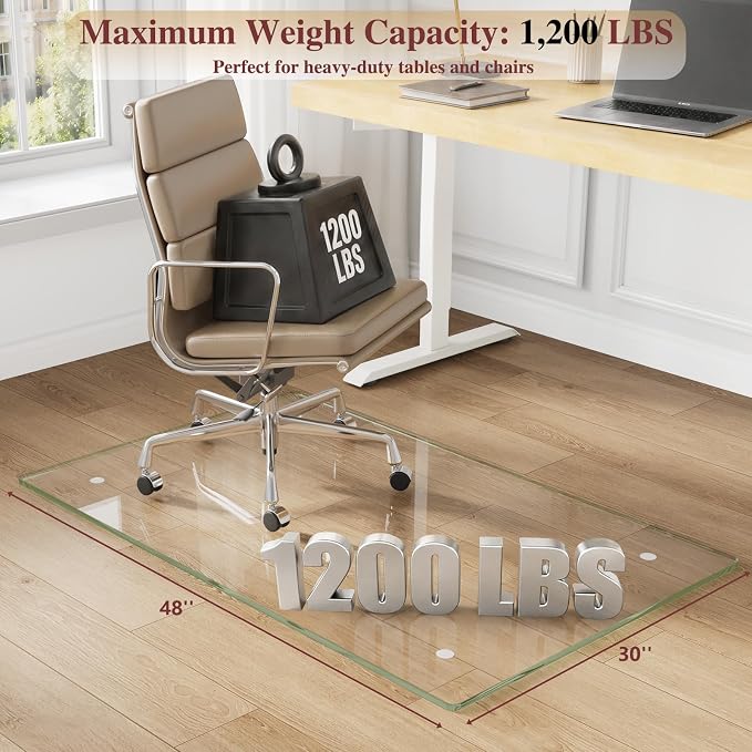 Office Chair Mat for Carpet，30"x48" Heavy Duty Tempered Glass Office Chair Mat - Image 2