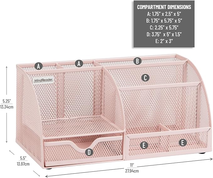 Mind Reader 7-Compartment Desktop Organizer, Metal Mesh Desk Organizer - Image 3
