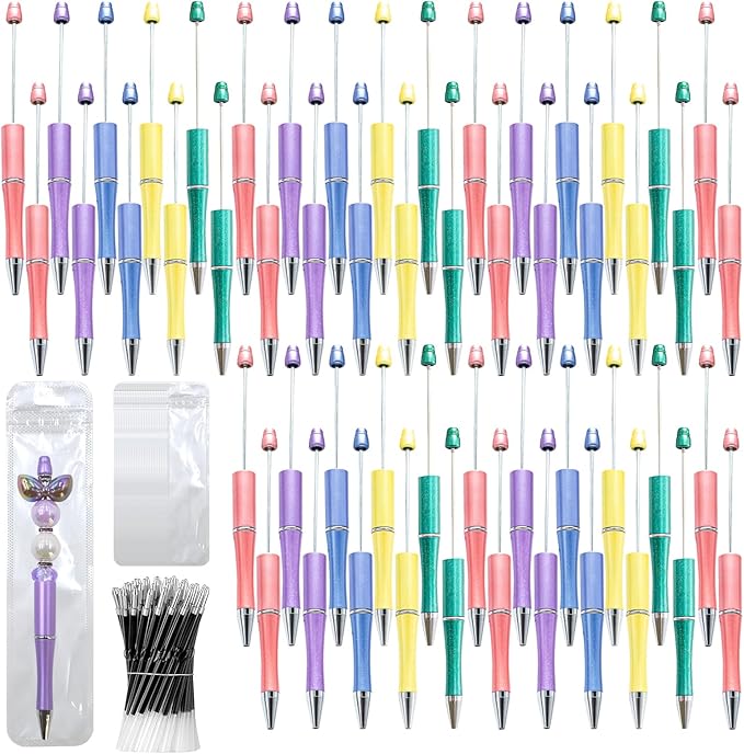 300 Pieces DIY Beadable Pen Kit – 100 Plastic Ballpoint Pens by DASTTUIS