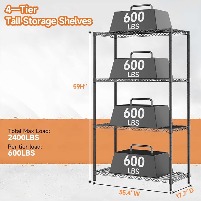 M MZG 2400LBS 35.5" W Standing Shelf Units Wire Rust-Proof Outdoor Storage - Image 3