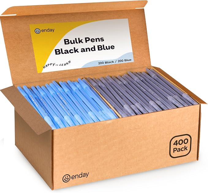 Enday Ballpoint Pens Bulk Blue and Black Pens 200 Black & 200 Blue by Enday