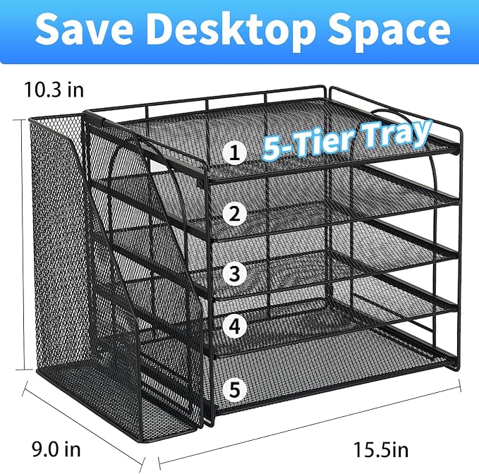 OPNICE Desk Organizers and Accessories, 5-Tier Paper Organizer Letter Tray - Image 3