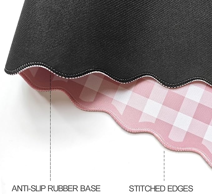 Scalloped‌ Pink Checkered Gingham Desk Mat Cute Pastel Large Mouse Pad Kawaii - Image 5