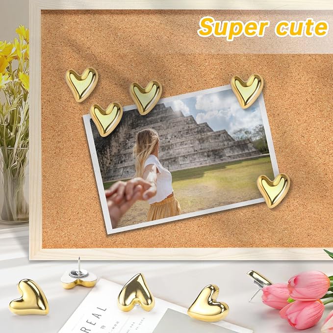 36 Pieces Cute Heart Push Pins, Decorative Gold Push Pins - Image 3