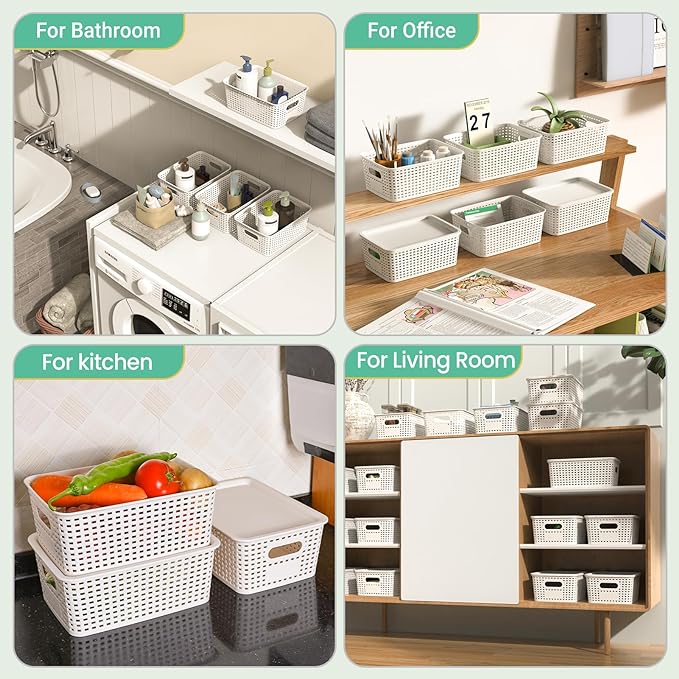 Plastic Storage Baskets with Lid-Plastic Storage Containers Stackable Storage - Image 6
