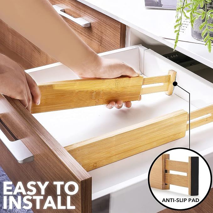 SpaceAid Bamboo Drawer Dividers Kitchen Adjustable Drawer Organizers, - Image 7
