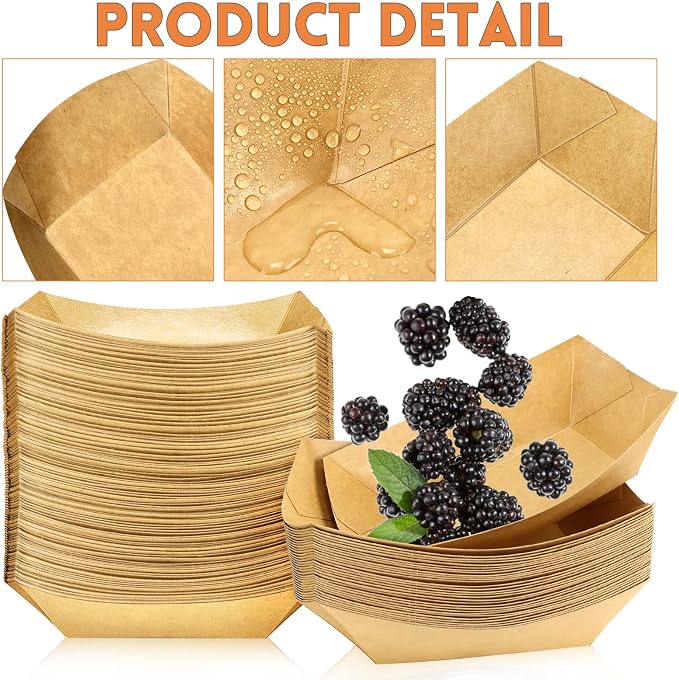 Oomcu 150 Pack 1/2 lb Disposable Kraft Brown Paper Food Boats Hot Dog Trays - Image 3