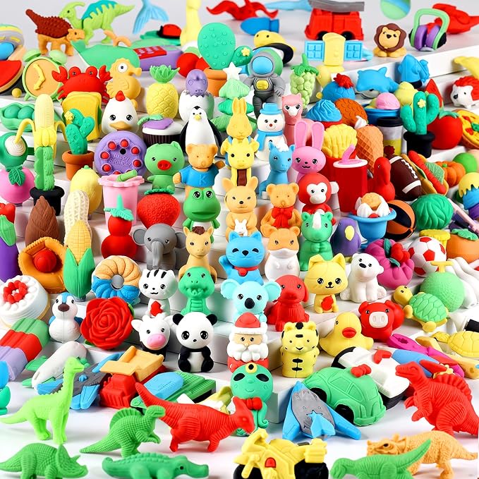 URSKYTOUS 150Pcs Animal Erasers Bulk Cute Food Erasers Desk Pets Kids Puzzle by URSKYTOUS