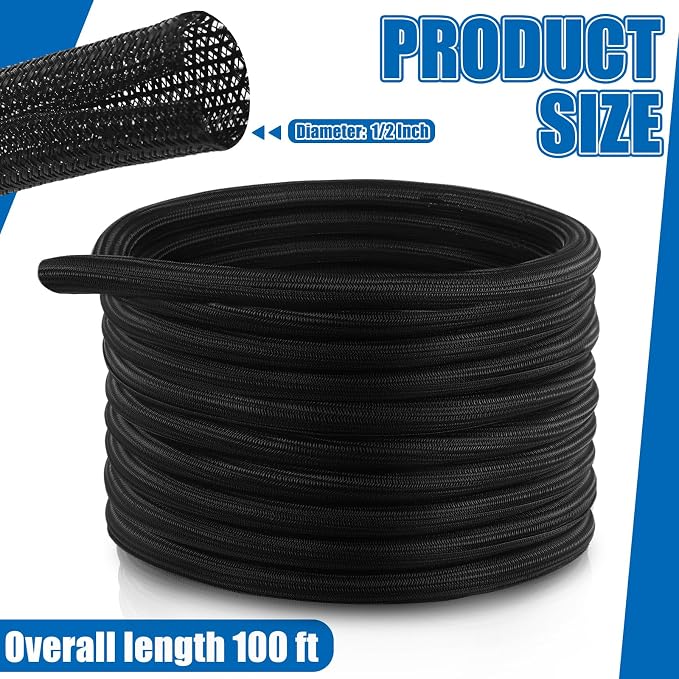 Pangda 100 Ft Split Wire Loom Tubing Flame Retardant Braided Cable Sleeve Split - Image 2