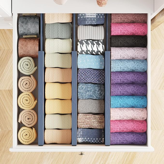 SpaceAid Bamboo Dresser Drawer Dividers 6 Pack, 4.65“ High Adjustable 12.5“-17” - Image 4