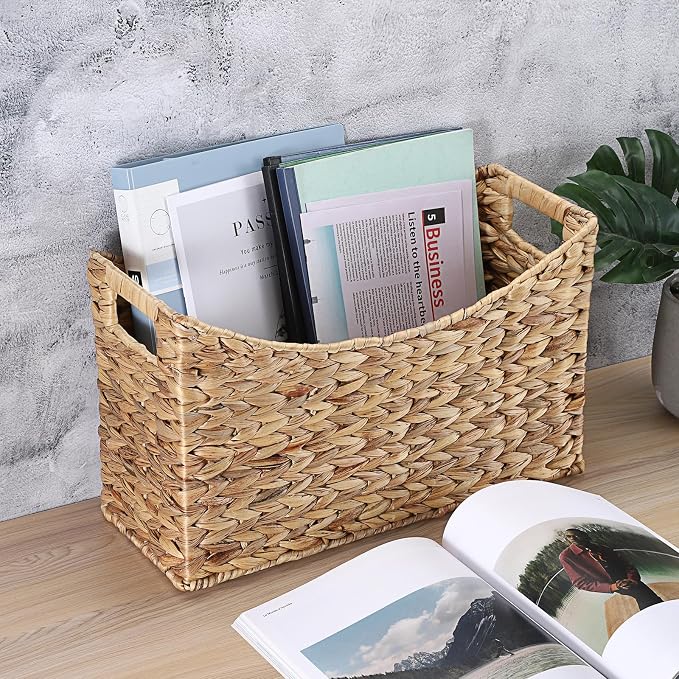 BTSKY Woven Magazine Holder, Water Hyacinth Magazine Basket, Natural Storage - Image 8