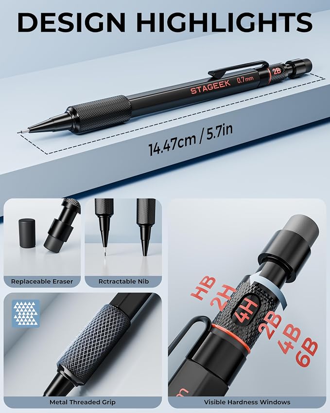 STAGEEK 0.7mm Mechanical Pencil Set, Weatherproof Artist Pencils - Image 5