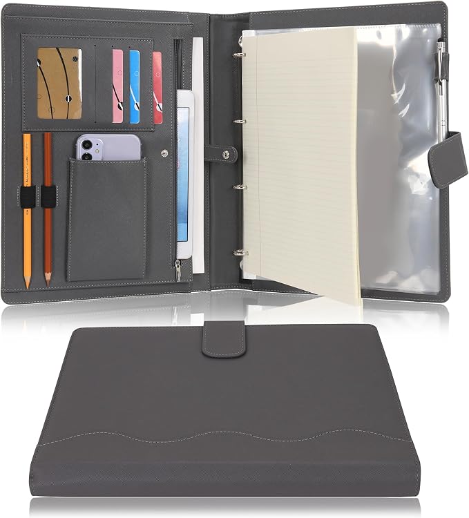 Wonderpool A4 PU Leather 3 & 4 Ring Holder Writing Portfolio Multi Document Case by Wonderpool