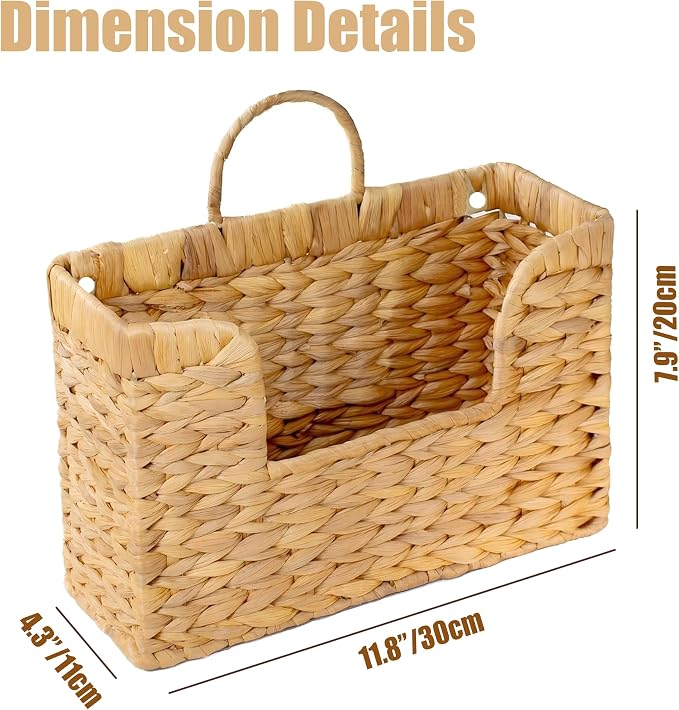 Set of 2 Magazine Holder Wall Basket Water Hyacinth Woven Mail Organizer - Image 2