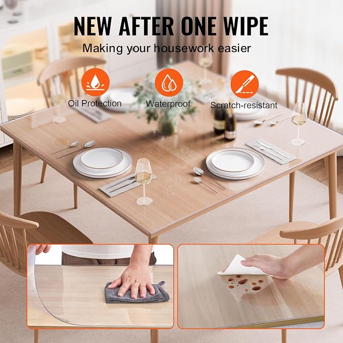VEVOR Plastic Table Cover, 54 x 54 Inch 1.5 mm Thick Clear Square PVC Desk Mat - Image 4