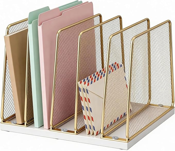 LEKETREE Gold Desk File Organizer, 5-Section Upright File Sorter, Vertical File by Stylishworkspaceeffortlessorganization