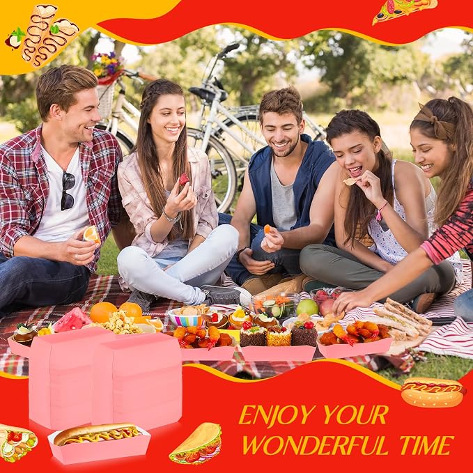 Yeaqee 100 Pcs 7" Paper Hot Dog Trays Disposable Paper Food Nacho Boats Hot Dog - Image 6