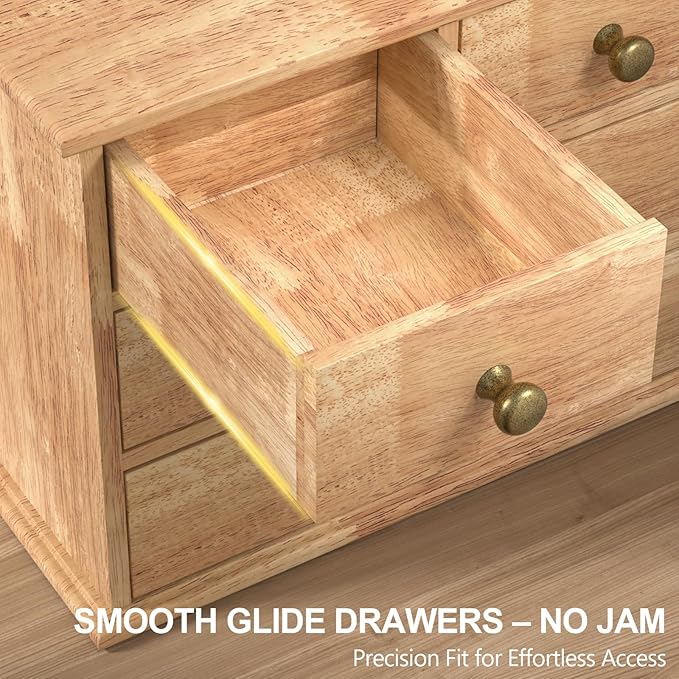 Oak Desk Organizer with Drawers, Wooden Desktop Storage Box with Metal Handles - Image 6