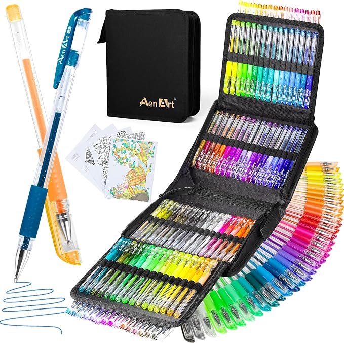 Aen Art Glitter Gel Pens with Case by ColoringForFun