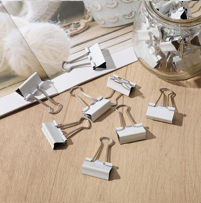 Jetec 300 Pack 1in/25mm White Metal Binder Clips Bulk Medium Reusable Fold Back - Image 7