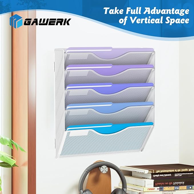 Gawerk 5 Tier Hanging Wall File Organizer, Mesh Mail Paper Orgnization Hanging - Image 4