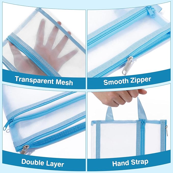 6 Pack Mesh Zipper Pouch Bags, Double Layer Nylon Pouch - Image 4