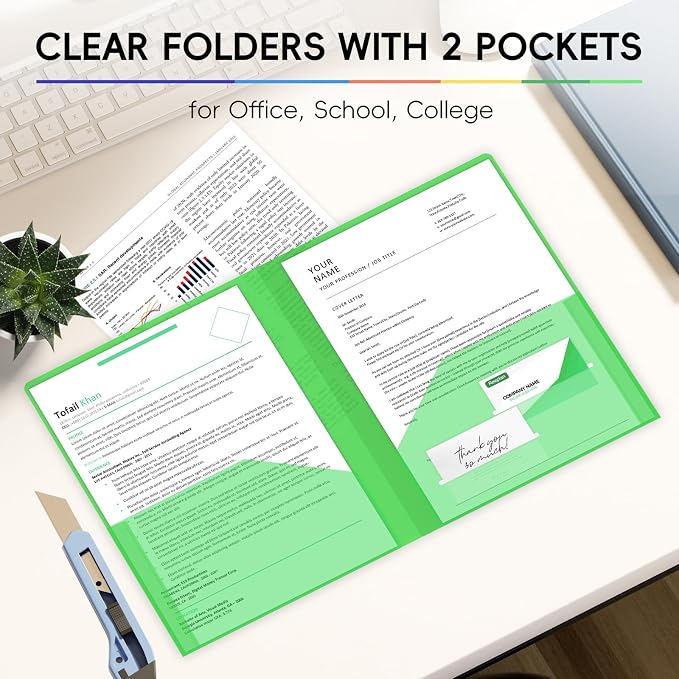 50 Pack Plastic Folders with 2 Pockets, Letter Size, 12 Colors | Polypropylene - Image 6
