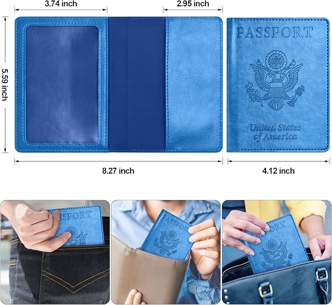 Eoehro Unisex-Adult Passport and Vaccine Card Holder Combo, Sky Blue, Faux - Image 3