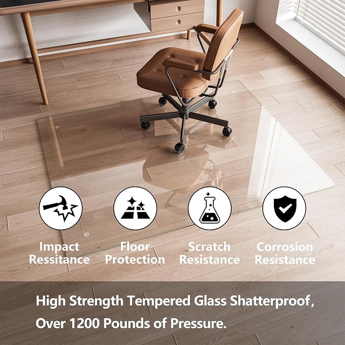 Koonmi Glass Chair Mat for Carpet, Tempered Glass 40"x60" Office Chair Mat - Image 5