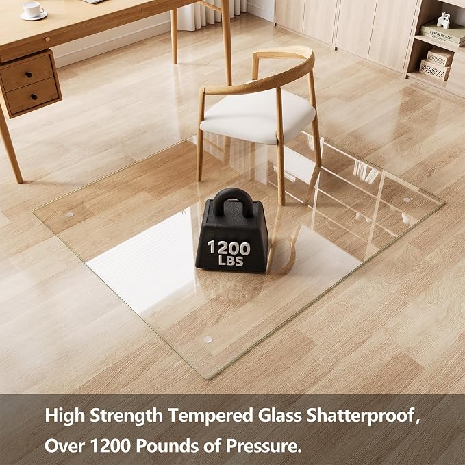 Koonmi Chair Mat for Carpet, Tempered Glass 46"x55" Office Chair Mat, Glass - Image 2