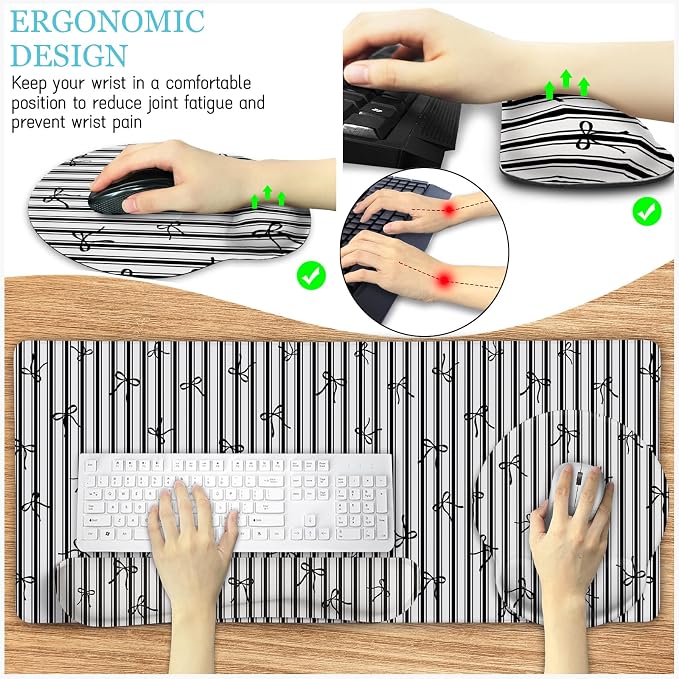 LIMKRIAN Black Striped Ergonomic Large Desk Mat Set - Image 4