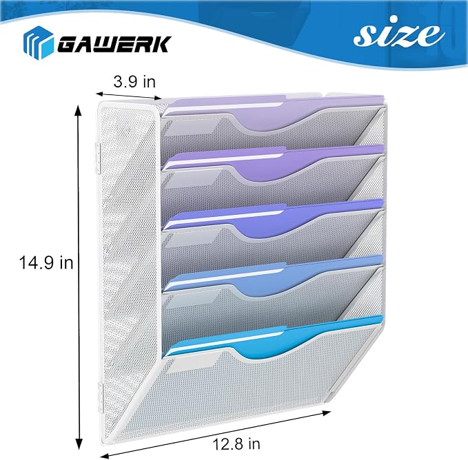 Gawerk 5 Tier Hanging Wall File Organizer, Mesh Mail Paper Orgnization Hanging - Image 2