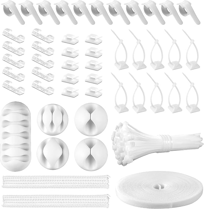 White Cable Management Organizer Kit, 2 Wire Sleeve Protector, 41 Self Adhesive by CHZHLI