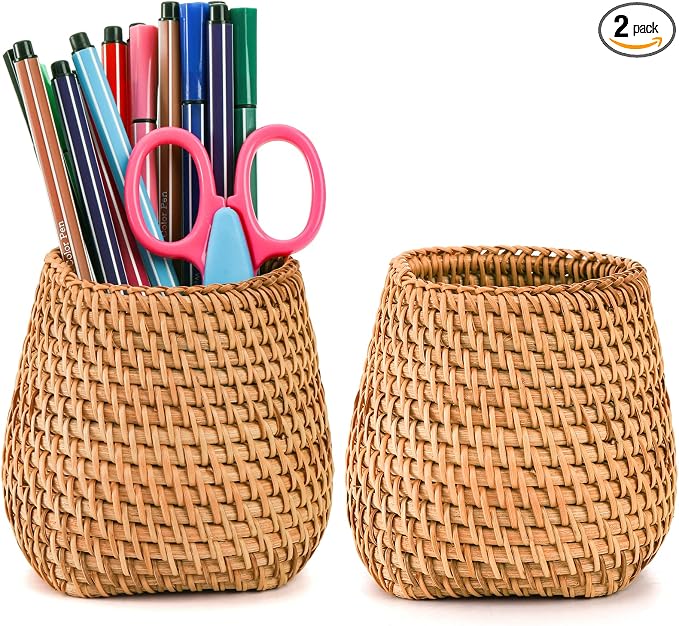 Hacaroa Set of 2 Rattan Pencil Holder by Hacaroa