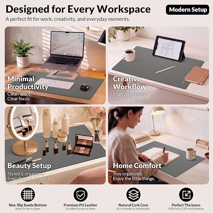 AFIING Cork Desk Mat, Dark Grey, 35.4" x 17", Desk pad Protector | Dual-Sided - Image 7