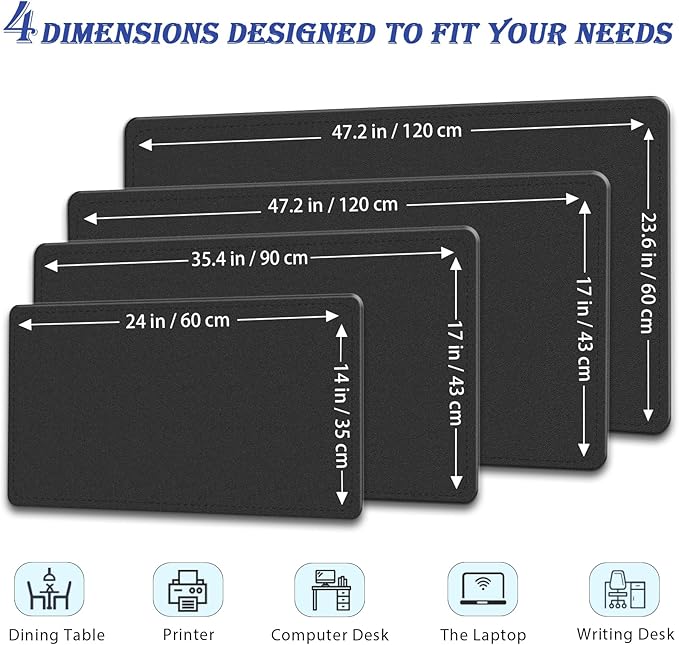 Large Desk Pad, 47.2" x 17" PU Leather Desk Mat - Image 2
