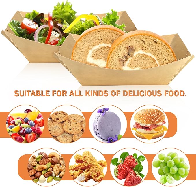 Oomcu 150 Pack 1/2 lb Disposable Kraft Brown Paper Food Boats Hot Dog Trays - Image 5