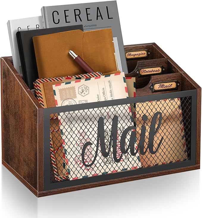 Mail Organizer Letter Holder Countertop, Mail Sorter Mail Basket Wall Mounted by Botop