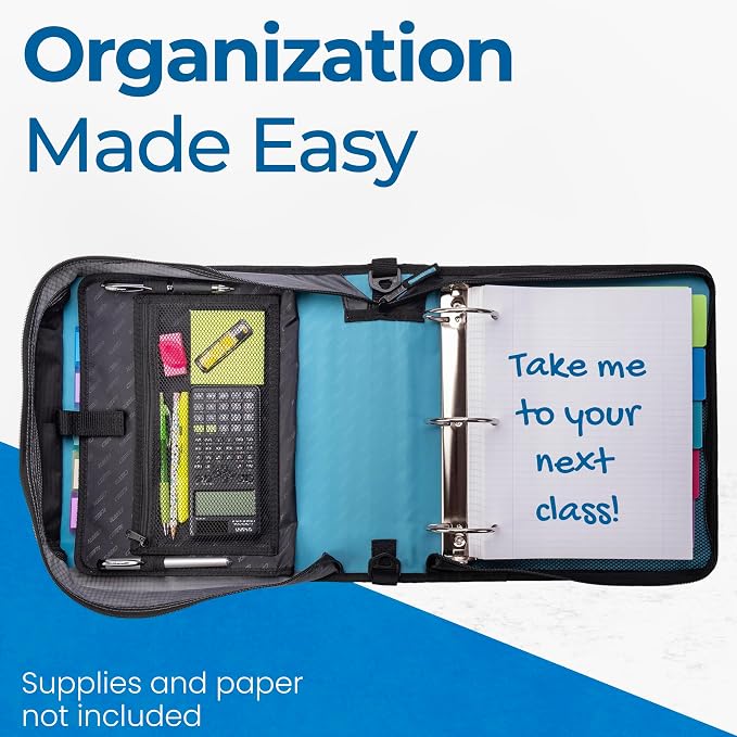 Case-it Mighty Zip Tab School Zipper Binder | 3-Inch O-Rings, 600-Sheet Capacity - Image 7