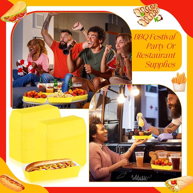 Yeaqee 100 Pcs 7" Paper Hot Dog Trays Disposable Paper Food Nacho Boats Hot Dog - Image 4