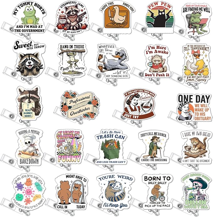 Feifeiya 24 Pcs Funny Badge Reel Nurse Cute Retractable Name ID Clip Badge by Feifeiya
