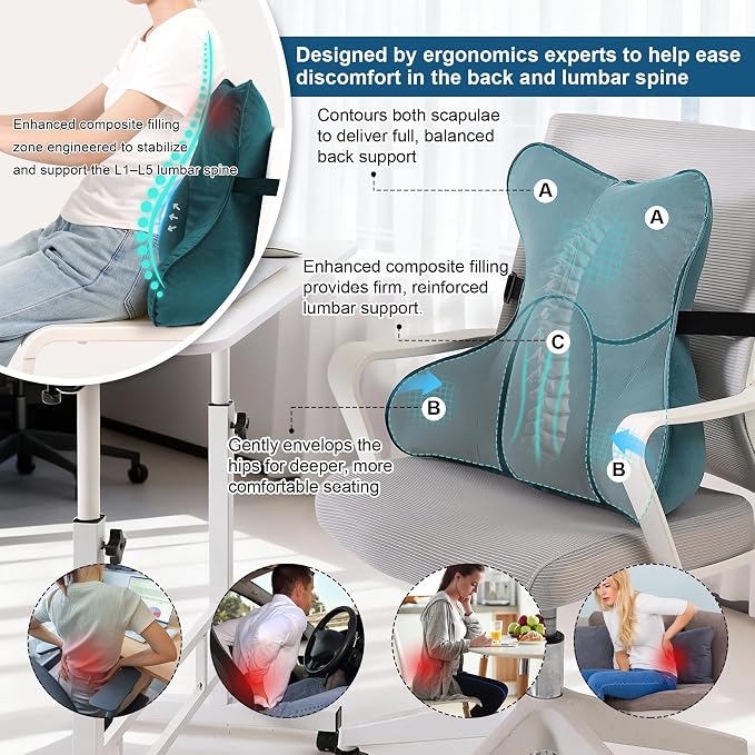 Lumbar Support Pillow for Car Seat, Office Chair, Couch & Recliner, Ergonomic - Image 4
