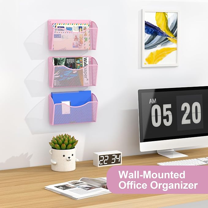 EasyPAG Wall File Organizer 3 Pack, Hanging File Organizer Wall Mount, Metal - Image 3