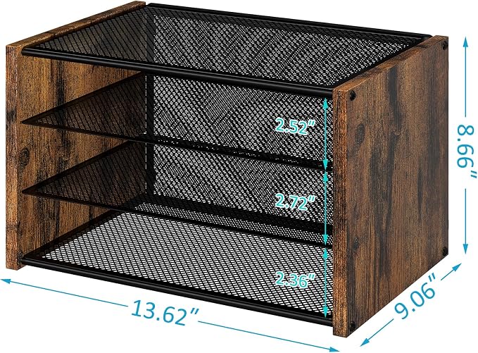 DAOUTIME 3-Tier Paper Letter Tray, Wooden Desk File Organizer, Stackable Metal - Image 3