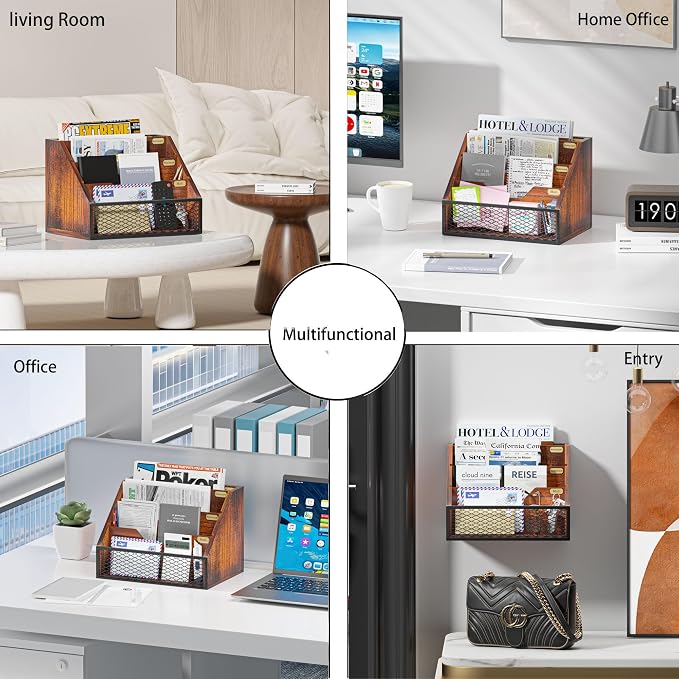 Mail Organizer Countertop, Wooden Mail Holder, 4 Slot Letter Holder - Image 4
