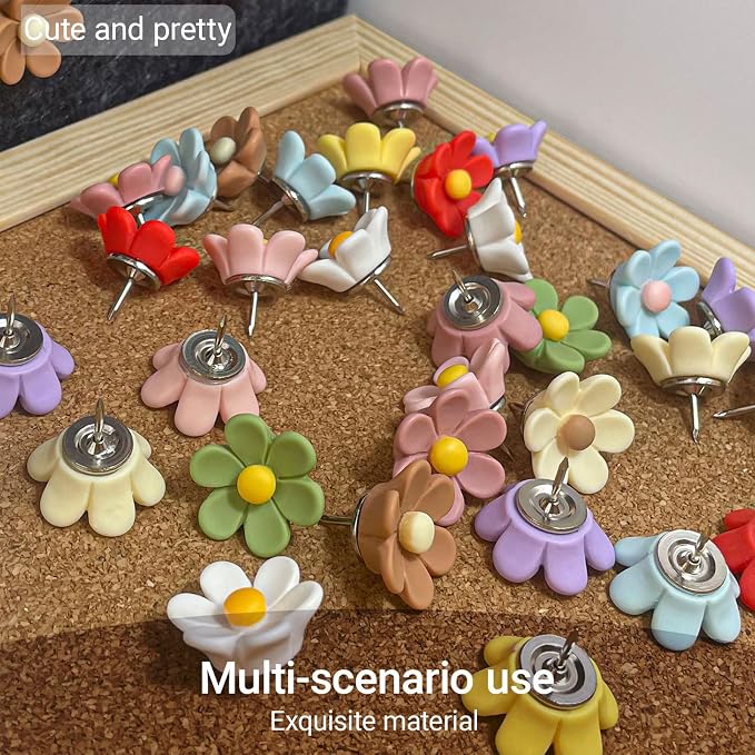10pcs - 10 Colors Flower Push Pins Cute Thumb Tacks - Image 3
