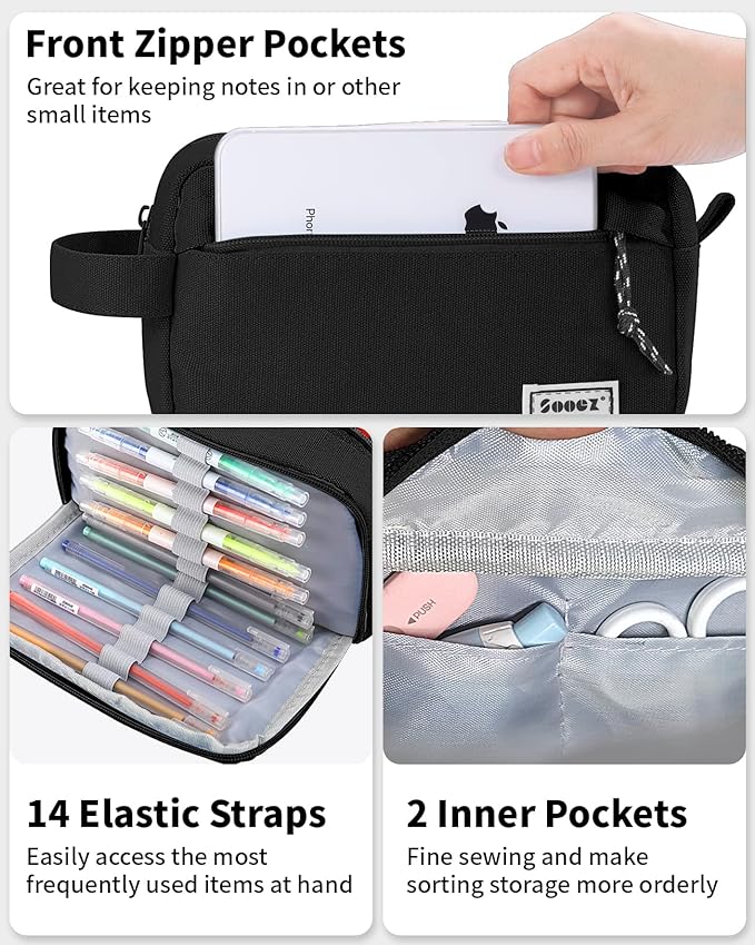 Sooez Big Capacity Pencil Pen Case, Upgraded Canvas Pencil Pouch Pencil Bag - Image 3