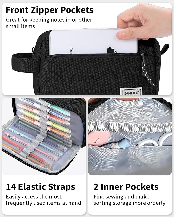 Sooez Big Capacity Pencil Case, Upgraded Canvas Pencil Pouch Large Pencil Bag - Image 2